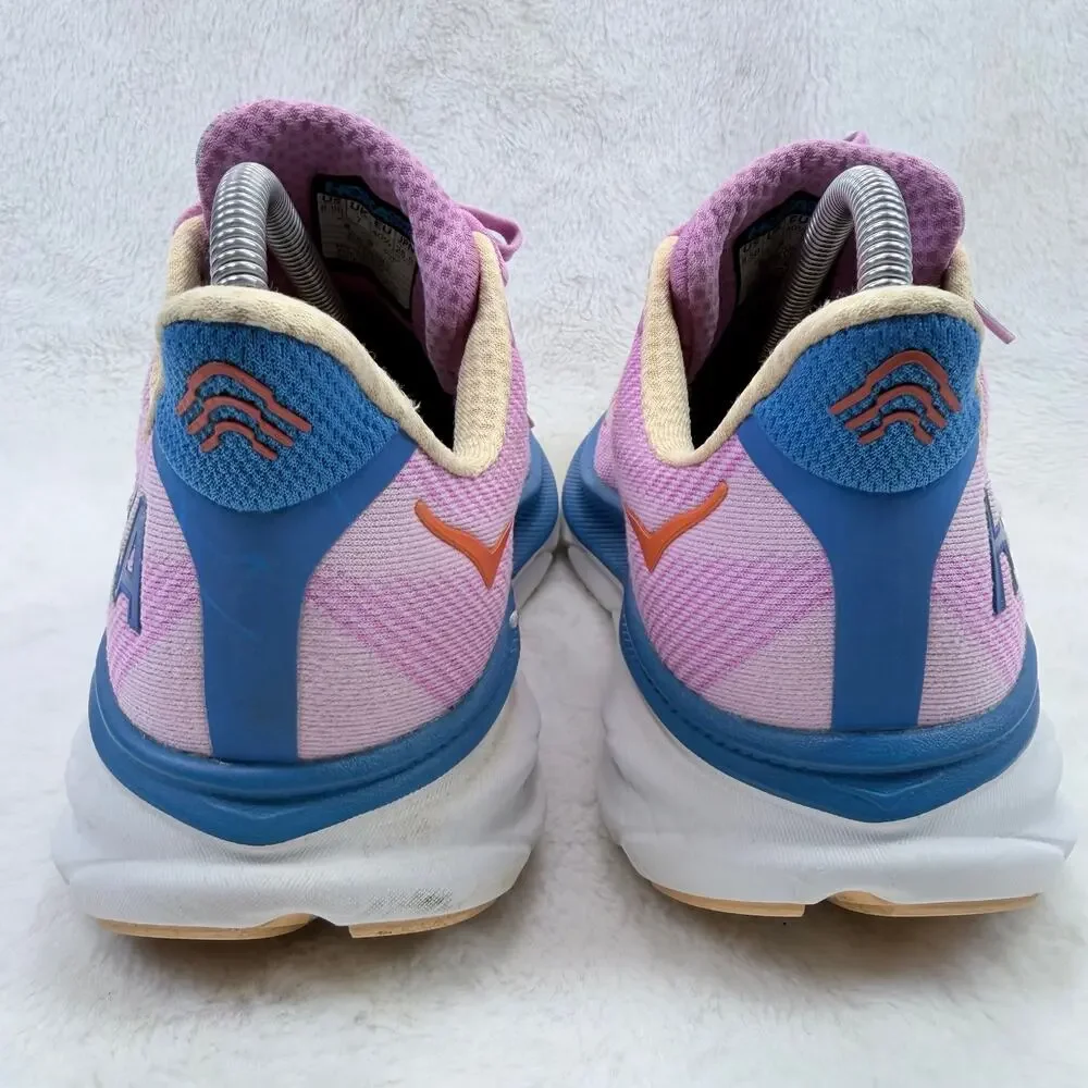 HOKA Clifton 9 Womens Running Shoes Pink Blue Size 8.5 Athletic Sneakers Shoe
